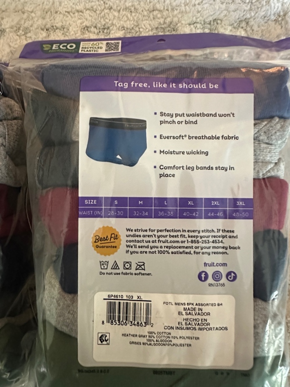 2 PACK!! Fruit of the Loom Mens Multi-Color Briefs Pack - 6 briefs per pack - Picture 3 of 5
